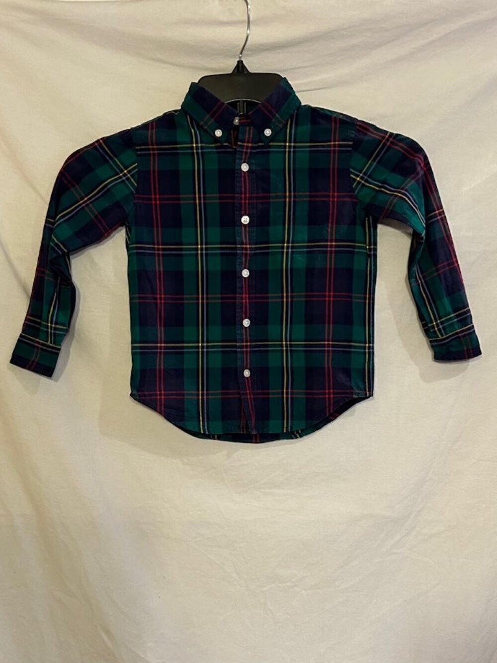 Janie and Jack Boys Size 4 Green Blue Plaid Button Up Classic Holiday
